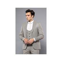 Men 3pc European Vested Suit WESSI by J.VALINTIN Extra Slim Fit JV45 Beige Brown image 7