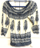 Lucky Brand Womens Blue &amp; Cream Small Boho Chic Top Blouse Shirt - €10,23 EUR