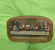 Vintage The Last Supper Print 15&quot; X 9.5&quot; Gold Frame 1930-40S Vguc Glass Front - £44.37 GBP