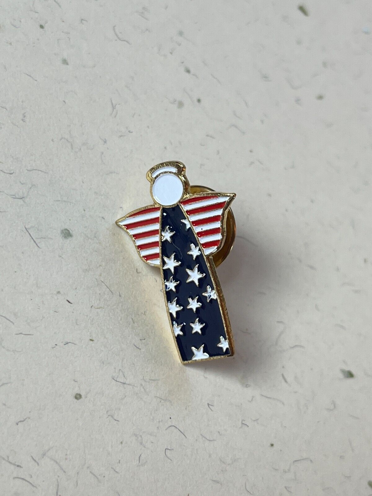 Primary image for Small Red White & Blue Enamel Goldtone Patriotic Angel Lapel Hat Pin or Tie Tac