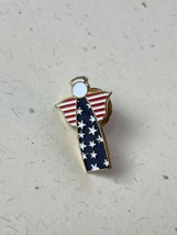 Small Red White &amp; Blue Enamel Goldtone Patriotic Angel Lapel Hat Pin or Tie Tac - £7.47 GBP