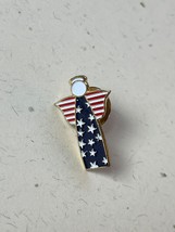 Small Red White &amp; Blue Enamel Goldtone Patriotic Angel Lapel Hat Pin or Tie Tac - £7.12 GBP