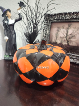Halloween Mackenzie Style Black &amp; Orange Harlaquin Ceramic Pumpkin Fall Decor - £39.95 GBP