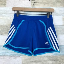Adidas Training 3 Stripe Shorts Blue White 3&quot; High Rise Athletic Gym Womens XS - £11.83 GBP