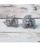 Vintage Screw On Earrings Artsy Silver Tone Halo with Clear Gems - Missi... - £5.53 GBP