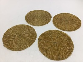 Coasters Gold Beaded Set of 4 Round Seed Beads 4&quot; Diameter NEW Cocktail NOS - £16.06 GBP