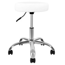 Round Stool Chair with Wheels Height Adjustable, White - £57.40 GBP