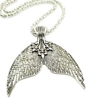 Mermaid Tail Pendant Chain Necklace Whale Tail Women Retro Silver Jewelry Gift - £8.43 GBP
