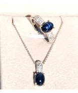 Blue Star Sapphire / Zircon Ring &amp; Pendant Set 20 In. in Platinum Sterli... - £87.86 GBP