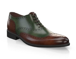 Brown and Green Contrast Oxford Wing Tip Burnished Brogue Toe Leather Lace up  - £112.57 GBP