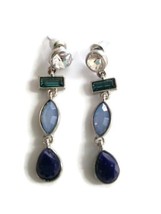 Blue Green Multi Faux Crystal Rhinestone Statement Dangle Earrings - £17.92 GBP