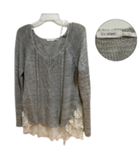 Blu Pepper Gray Knit Sweater Lace Hem Boho Long Sleeve Top Women’s Large - $344.86 MXN