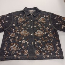 New Direction RN#94153 Women’s XL Black Embroidered Floral Denim Jacket Chest 50 image 8
