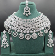 Bollywood Style Indian 18k White Filled Choker Diamond Necklace Big Jewelry Set - £296.15 GBP