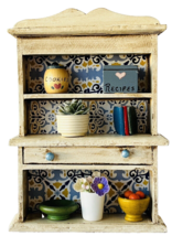 Miniature Dollhouse Cupboard Shelf Unit with Accessories Flowers Cookies Books - £26.09 GBP