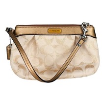 Coach Womens Leather Trim CC Canvas Wristlet Clutch Handbag Beige Gold - £20.22 GBP