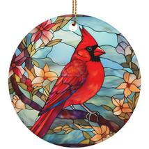 Red Cardinal Bird Art Stained Glass Color Wreath Christmas Ornament Animal Lover - £11.93 GBP