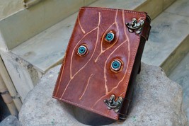  Leather Journal with lock Eye stone embossed diary  lock Notebook,Sketchbook - £87.91 GBP