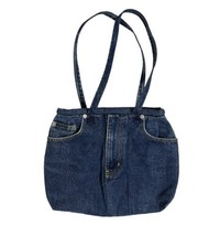 Handmade Denim Jean Purse Chic Boho Pockets Handbag Vtg 1980&#39;s Fashion Upcycled - £14.20 GBP