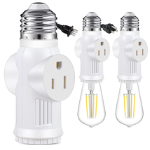 E26 Light Socket to Plug Adapter - 2 Pack 2/3 Prong Light Socket Outlet (White) - £8.21 GBP