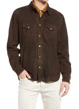 Men brown leather shirt designer sheepskin suede men leather jacket shir... - £117.46 GBP