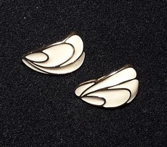 TRIFARI Ivory Gold Tone Enamel Half Hoop Pierced Earrings - $14.31
