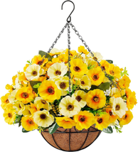 Artificial Hanging Flowers with Basket, Fake Silk Hanging Flowers in Coconut Lin - £37.57 GBP