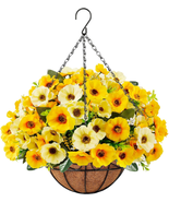 Artificial Hanging Flowers with Basket, Fake Silk Hanging Flowers in Coc... - £34.93 GBP