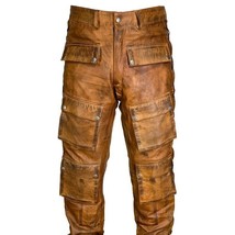 32&quot; Men&#39;s Leather Pants Pants Jeans Bikers Race Brown Wax Trouser Breech... - $56.09