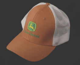John Deere Tractor Brown Hat Cap White Mesh Back  Strap Adjustment Embro... - $13.91