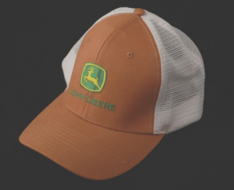 John Deere Tractor Brown Hat Cap White Mesh Back  Strap Adjustment Embro... - £10.94 GBP