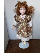 Vintage Artmark Brown Haired Girl in Flower Dress 16 Inch Porcelain Doll - £11.64 GBP
