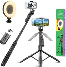 Phone Tripod Selfie Stick 62&quot; 360 with 3W LED Light Remote Phone Control... - £45.42 GBP