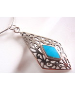 Blue Turquoise 925 Sterling Silver Filigree Necklace Hoop Corona Sun Jew... - £24.03 GBP