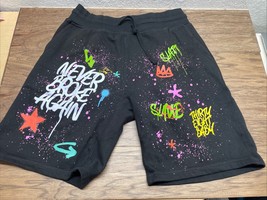 Never Broke Again Black Splatter Paint Sweat Shorts Men&#39;s Large Hip Hop ... - $455.92 MXN