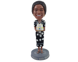 Custom Bobblehead Lovely lady bringing a nice cake for the neighbors wearing an  - £71.14 GBP