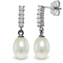 Galaxy Gold GG 14k White Gold Diamond-Pearl Dangle Earrings - £347.73 GBP