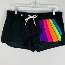 OP Ocean Pacific No Size Tag 34 Inch Waist Black Rainbow Accent Shorts M - £13.83 GBP