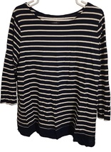 St. John&#39;s Bay Women&#39;s XL Black White Stripe Boat Neck 3/4 Sleeve Top - £12.75 GBP