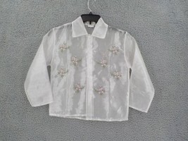 LISA WOMENS DRESS JACKET SZ S TRANSLUCENT WHITE WITH EMBROIDERED FLOWERS... - $14.99