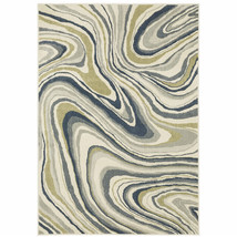 8' X 10' Ivory Blue And Beige Abstract Power Loom Stain Resistant Area Rug - $611.49