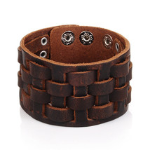 ZORCVENS Handmade Genuine Leather Bracelets Brand Fashion Brown Punk Wide Cuff B - £11.48 GBP