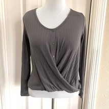 New White Willow Nordstrom Gray V Neck Henley Twist Front Top Size S - £13.68 GBP