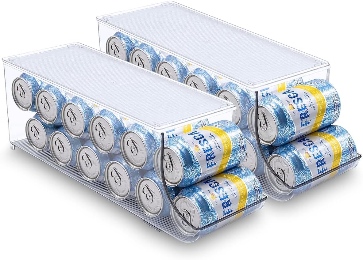 Soda Can Organizer With Lids, Stackable Soda Can Dispenser For, Holds 12... - $33.99