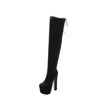 Women Over Knee Boots Square Toe 17cm Heels Platform Zip Lace-Up Patent Leather  - £92.60 GBP