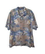 Tommy Bahama Hawaiian Shirt Mens XL Silk Blend Island Zone Tan Blue Pine... - $39.97 CAD