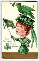 St Patrick&#39;s Day Postcard Big Headed Lady Green Bird Smoking Pipe Fantas... - $19.95