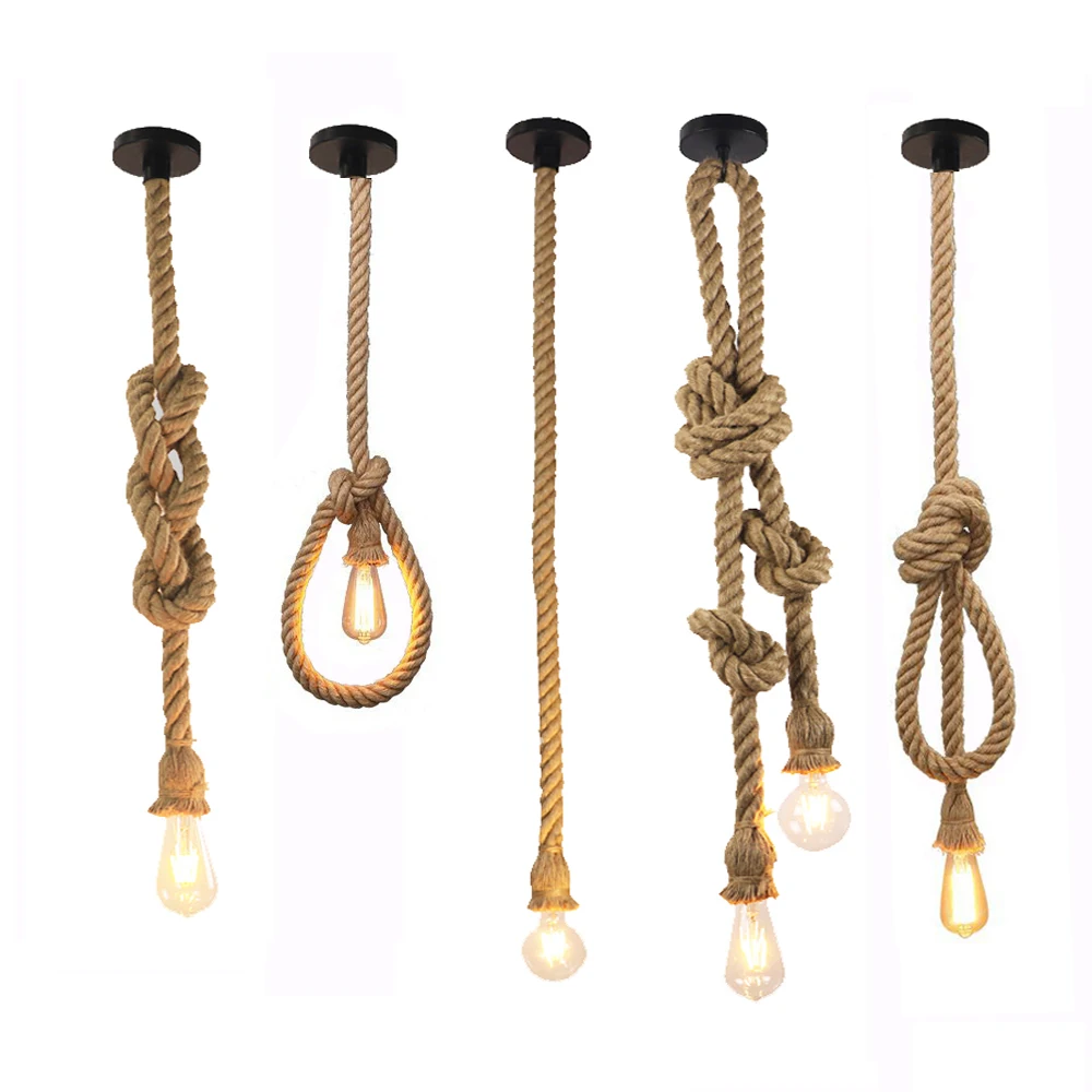 Retro Vintage Hemp Rope Pendant Light American Industrial Hanging Lamps ... - $15.57+