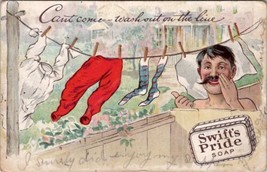 Swift&#39;s Pride Soap Advertising Man Behind Fence Wash on Line Postcard Y13 - £7.82 GBP