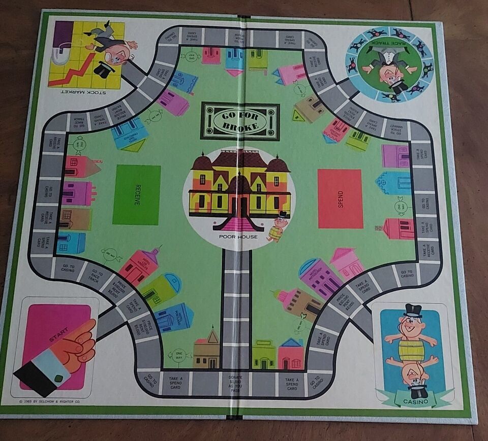 Primary image for GAMES Vtg Go For Broke Selchow & Righter 1965 Family Board Game 100% Complete